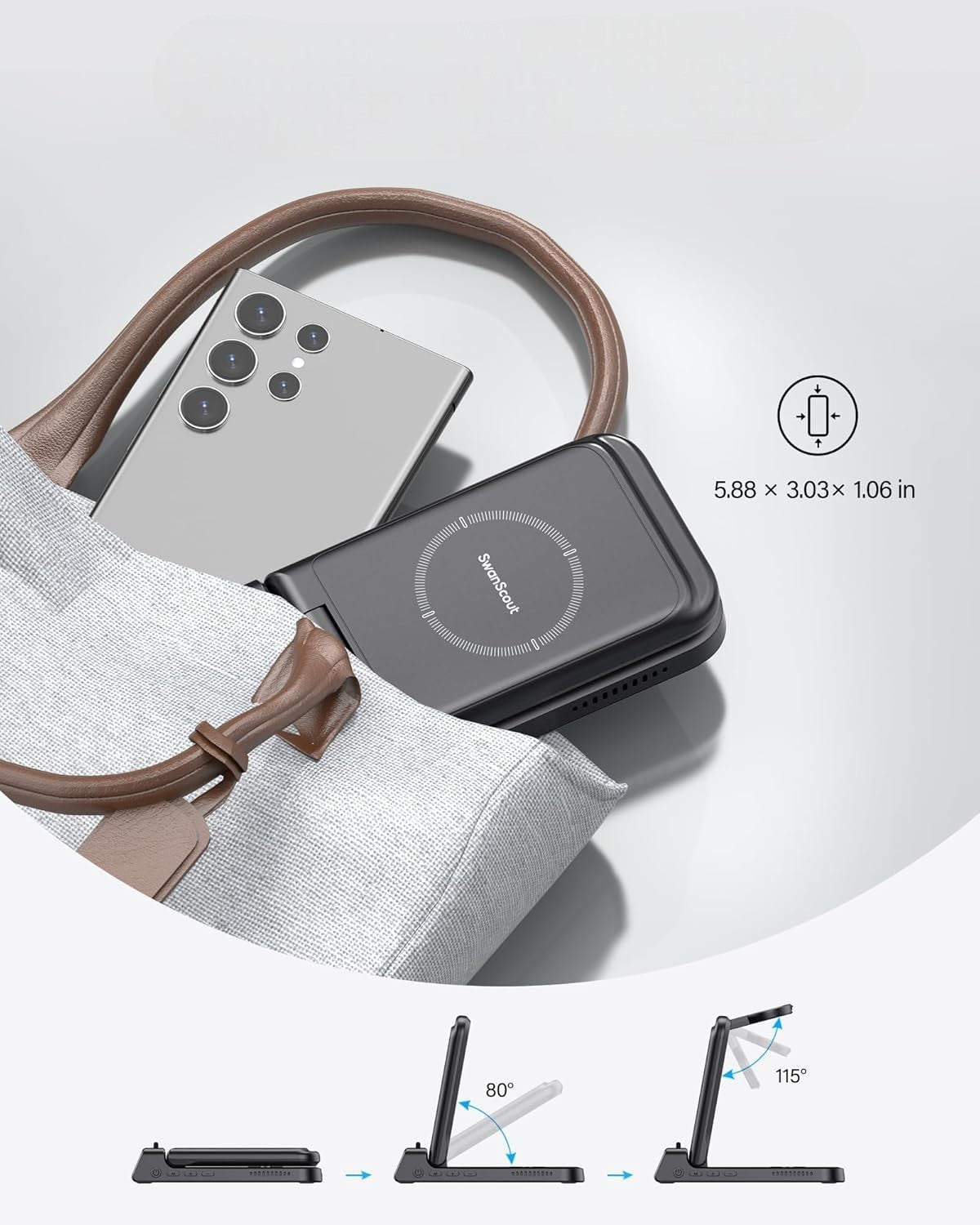 Brezžična polnilna postaja "Swanscout" Samsung Galaxy S24+/S24/S23 Ultra/S23/S22/Note 20 - Galaxy Watch 6/5/4 - Galaxy B