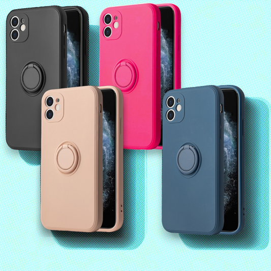 Silikonski ovitek "Silicone Ring" z držalom za iPhone 14 Plus – Vennus – Črna / TPU silikon