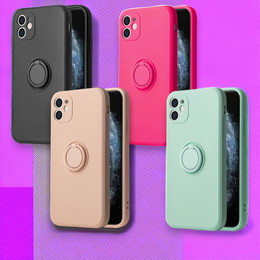 Silikonski ovitek "Silicone Ring" z držalom za iPhone 14 Pro Max – Vennus – Svetlo roza / TPU silikon