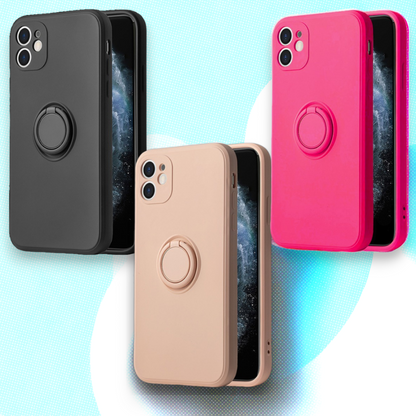 Silikonski ovitek "Silicone Ring" z držalom za iPhone 14 Pro – Vennus – Črna / TPU silikon