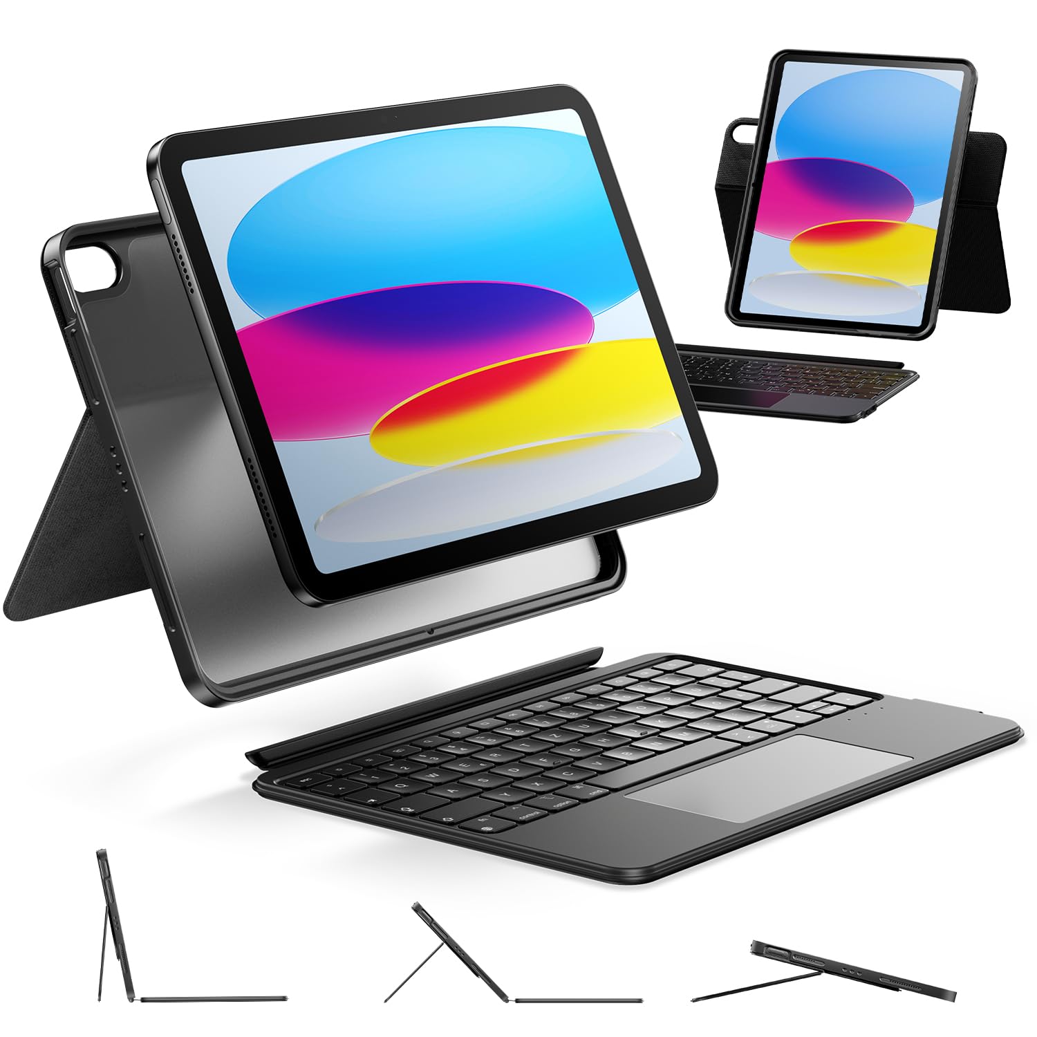 HOU 360° vrtljiv ovitek s tipkovnico za iPad 11/10, odstranljiva tipkovnica, sledilna ploščica, Apple Pencil držalo
