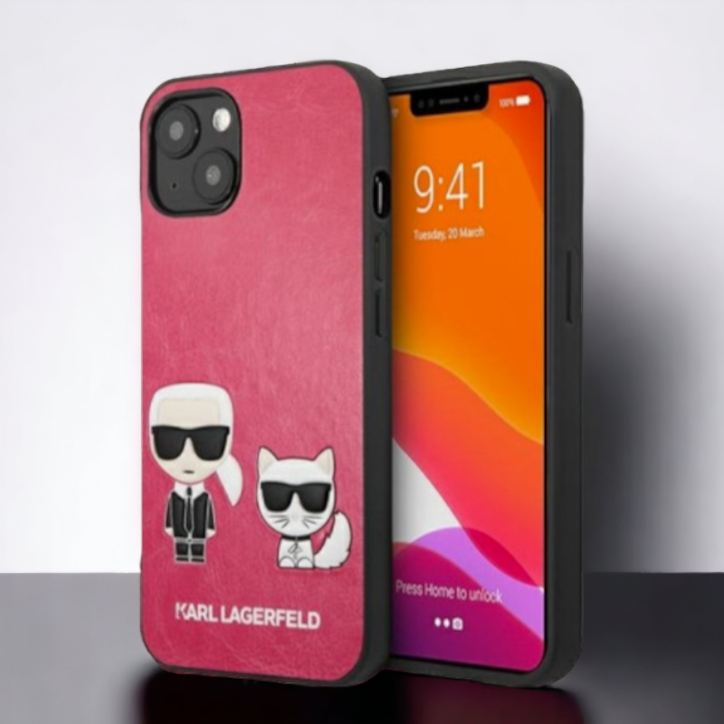 Ovitek Karl Lagerfeld "Karl & Choupette - Fuchsia" za iPhone 13/14/15 (KLHCP13MPCUSKCP) – Roza / PC + TPU silikon + Ekol