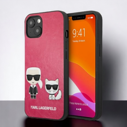 Ovitek Karl Lagerfeld "Karl & Choupette - Fuchsia" za iPhone 13/14/15 (KLHCP13MPCUSKCP) – Roza / PC + TPU silikon + Ekol