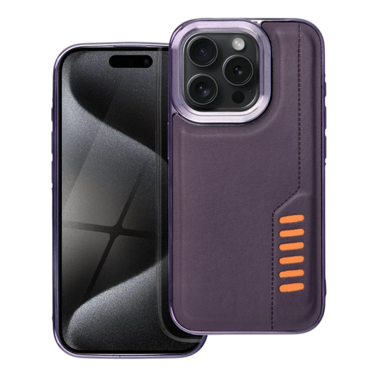 Usnjen ovitek Leather Purple za iPhone 15 Pro z elegantnim vijoličnim dizajnom in zaščito pred udarci