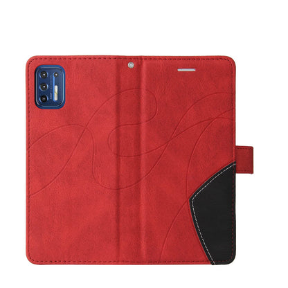 Preklopna torbica za Motorola Moto G9 Plus z režami za kartice rdeča