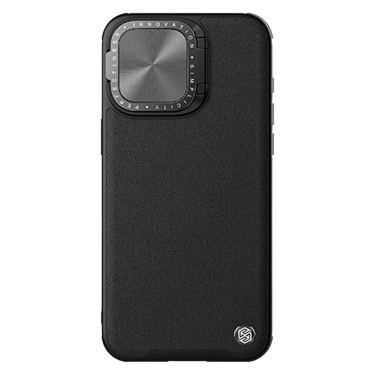 Črn usnjeni magnetni ovitek Nillkin CamShield Prop za iPhone 15 Pro Max z drsnim pokrovčkom za kamero