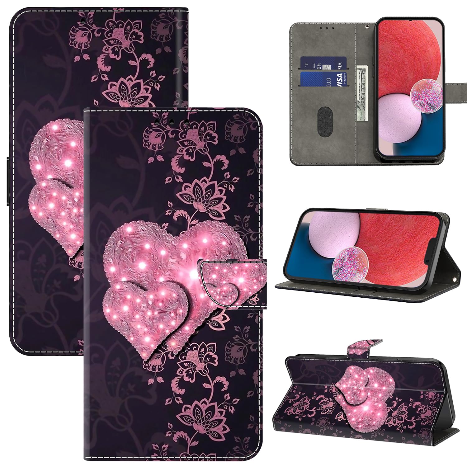 Preklopni-ovitek-za-iPhone-16-Plus-roza-srce:Preklopni ovitek za iPhone 16 Plus – roza srce