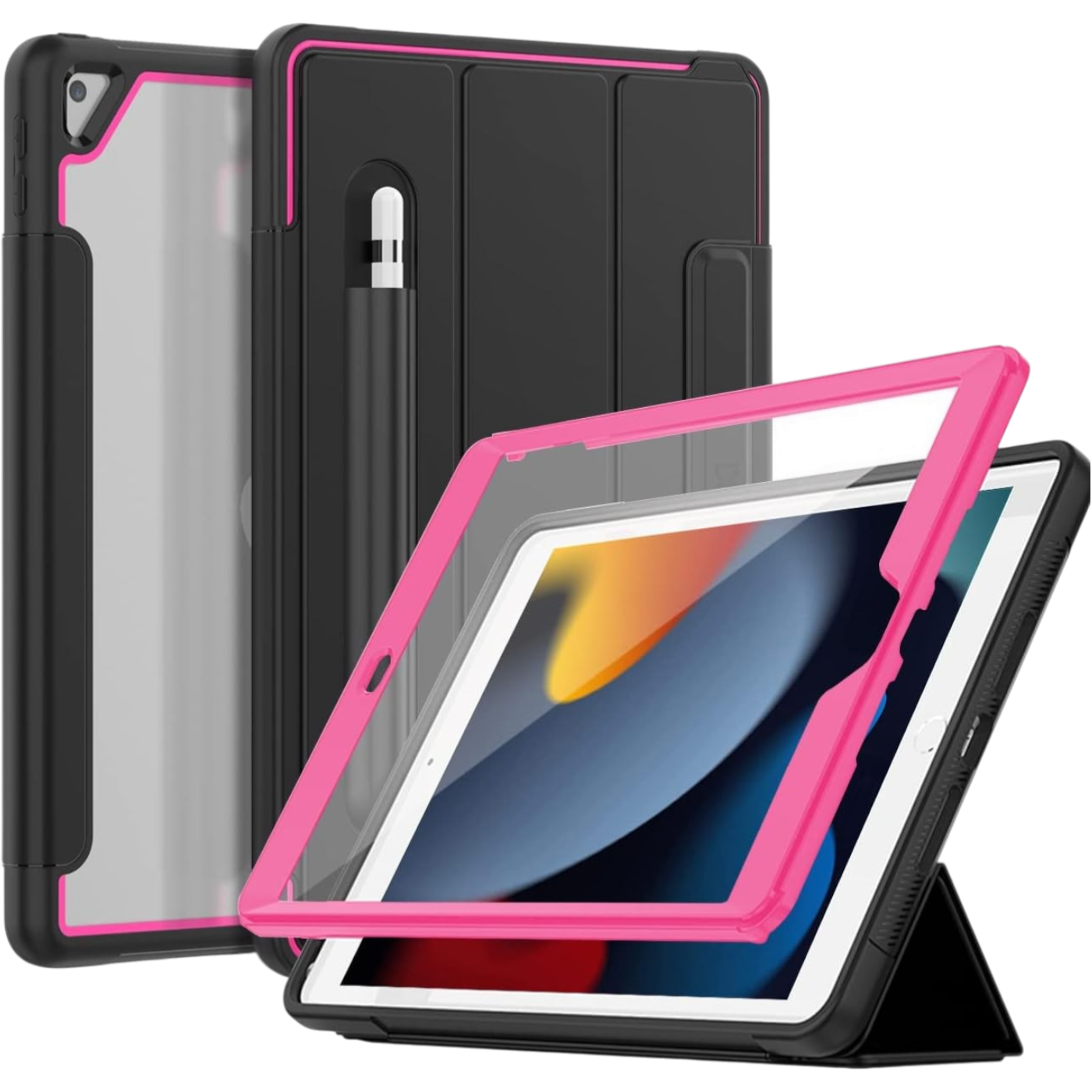 Ovitek in zaščitna folija za iPad 10.2 2019 2020 2021 črna roza – zaščitni komplet