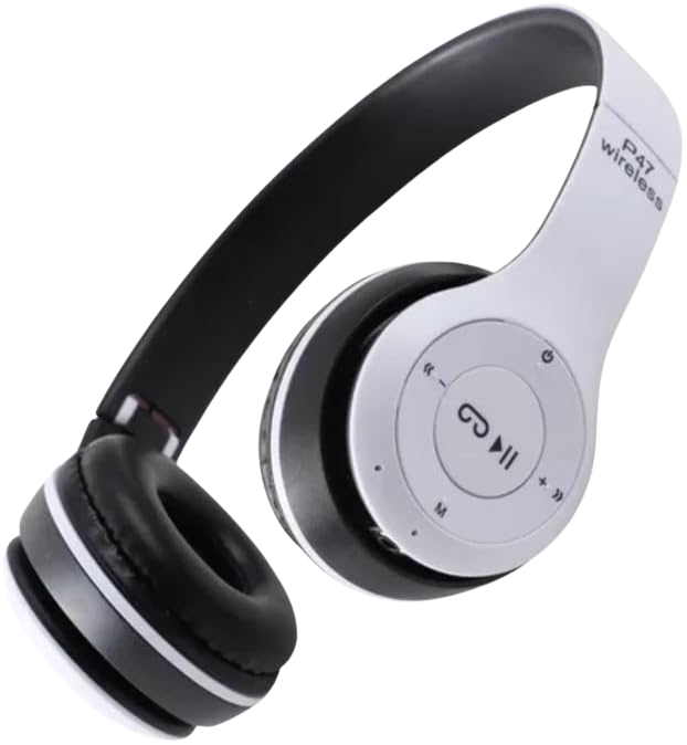 P47 Super Bass brezžične zložljive Bluetooth slušalke z mikrofonom – bele
