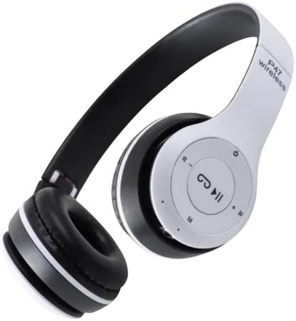 P47 Super Bass brezžične zložljive Bluetooth slušalke z mikrofonom – bele