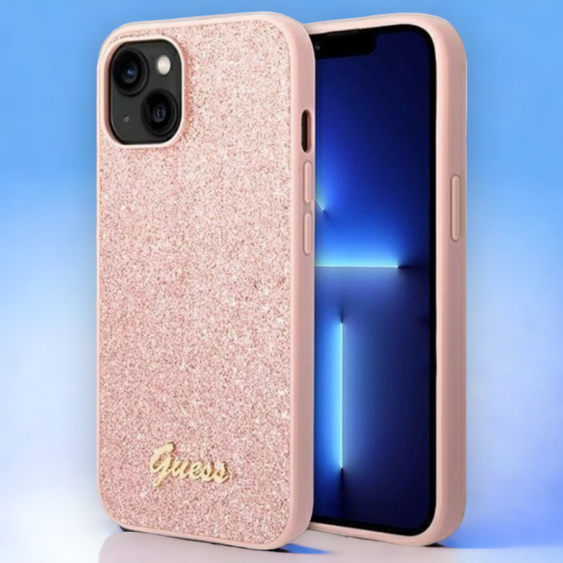 Ovitek Guess "Glitter Pink" za iPhone 14 Plus/ 15 Plus (GUHCP14MHGGSHP) – Svetlo roza / PC + TPU silikon