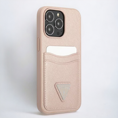 Ovitek Guess "Saffiano Triangle Logo" za iPhone 13 Pro Max/12 Pro Max - roza (GUHCP13XPSATPP)
