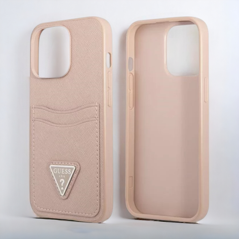 Ovitek Guess "Saffiano Triangle Logo" za iPhone 13 Pro Max/12 Pro Max - roza (GUHCP13XPSATPP)