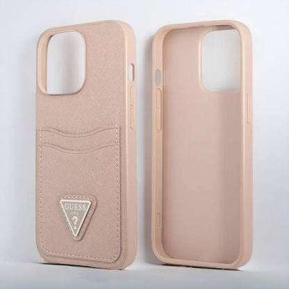 Ovitek Guess "Saffiano Triangle Logo" za iPhone 13 Pro Max/12 Pro Max - roza (GUHCP13XPSATPP)