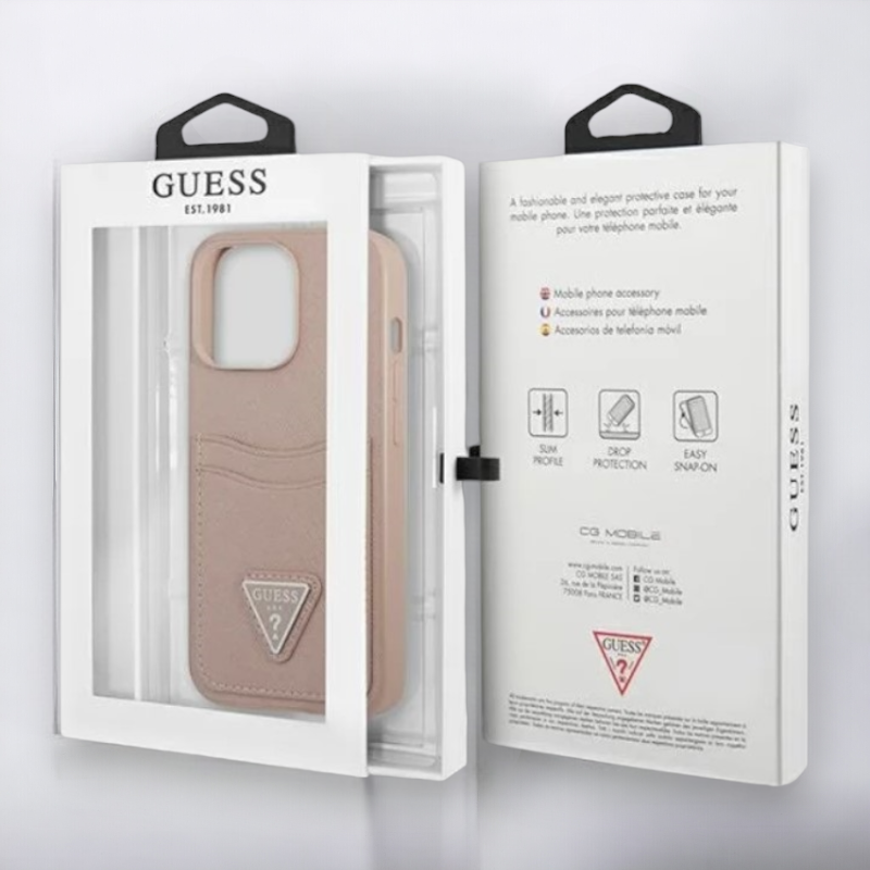 Ovitek Guess "Saffiano Triangle Logo" za iPhone 13 Pro Max/12 Pro Max - roza (GUHCP13XPSATPP)