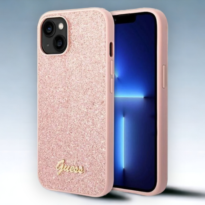 Ovitek Guess "Glitter Pink" za iPhone 13/14/15 (GUHCP14SHGGSHP) – Svetlo roza / PC + TPU silikon