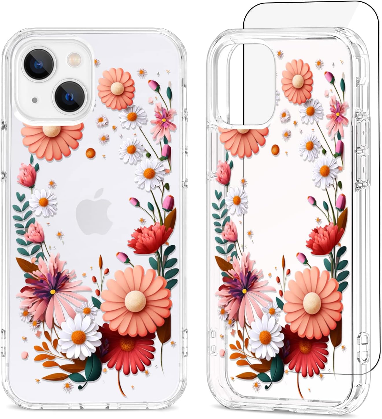 Silikonski ovitek »Pink Daisy« + zaščitno steklo za iPhone 13 / 14