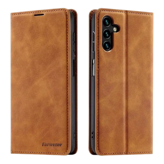 Preklopna torbica in zaščitno steklo za Samsung Galaxy A13 5G rjava komplet