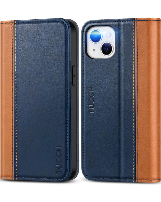 Preklopna torbica TUCCH iPhone 13 rjava-temno modra
