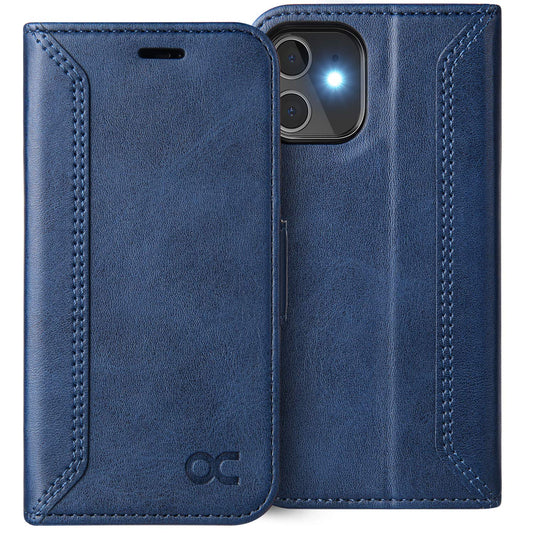 OCASE preklopni ovitek za iPhone 12 Mini, RFID, prostor za kartice, stojalo, temno modra