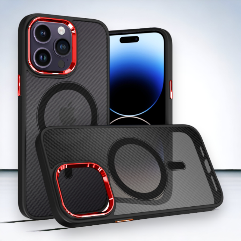 Ovitek "Magnetic Carbon - MagSafe" za iPhone 13 Pro Max – Tel Protect – Rdeča / PC + TPU silikon