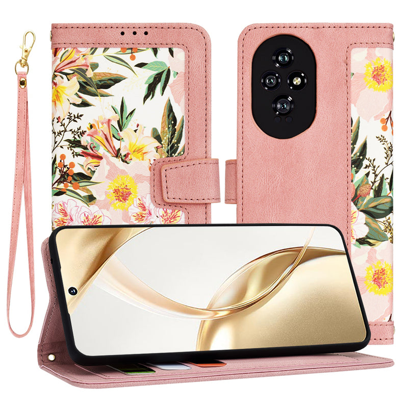 Preklopna torbica "Flower Bed" za Honor 200 – Techsuit – Roza / Umetno usnje + TPU silikon