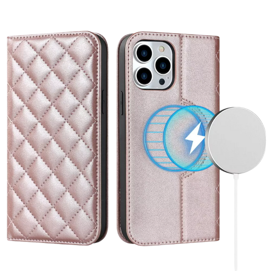 Preklopna torbica za telefon iPhone 13/14, rjava/roza – Infostyle – Roza