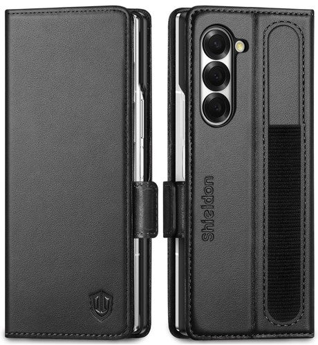 SHIELDON kožna torbica za Galaxy Z Fold6 2024 s držačem S Pen olovke – crna