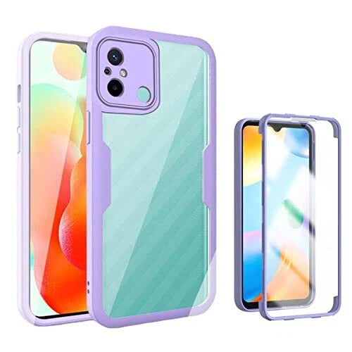GOKEN Ovitek za Xiaomi Redmi 12C / Redmi 11A – 360° Zaščitni TPU Ovitek z Vgrajeno Zaščito Zaslona Vijoličen