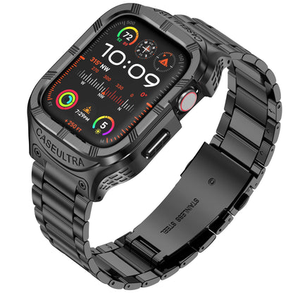 Caseultra Kovinsko Ohišje in Pašček za Apple Watch 45mm/44mm/42mm, Nerjaveče Jeklo, Robustna Zaščita za Series 9/8/7/6/5/4/SE/3/2/1