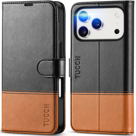 Preklopna torbica TUCCH iPhone 17 Pro črno-rjava