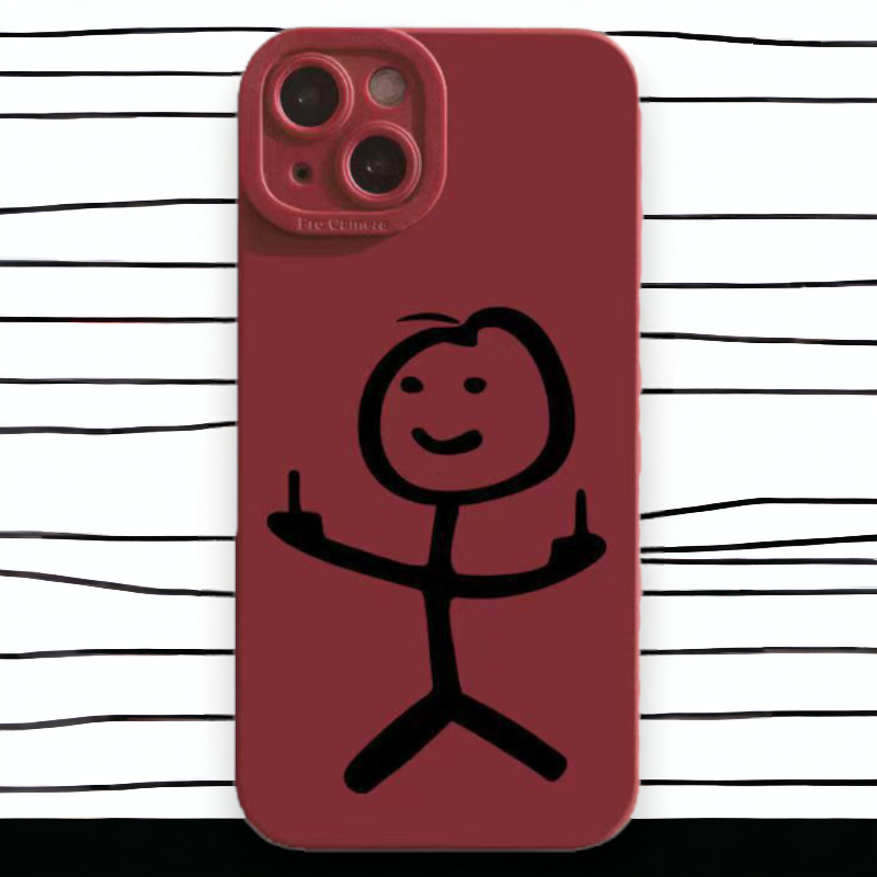 Smešen stickman ovitek za iPhone 12 Pro Max v rdeči in črni barvi z minimalističnim dizajnom - red2