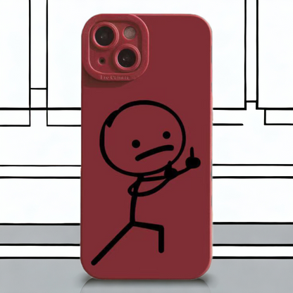 Smešen stickman ovitek za iPhone 12 Pro v rdeči in črni barvi z minimalističnim dizajnom - red1
