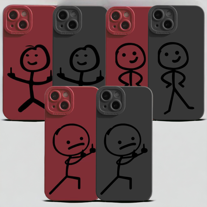 Smešen stickman ovitek za iPhone 13 Pro Max v rdeči in črni barvi z minimalističnim dizajnom