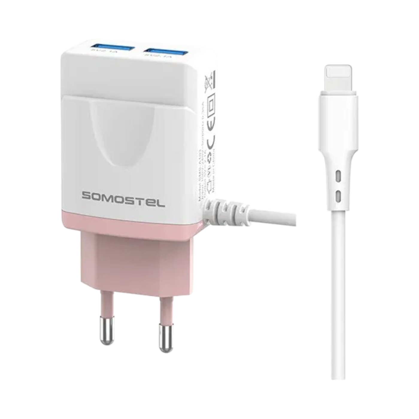 SMS‑A103 stenski polnilec dvojni USB 12W z iPhone kablom – polnilec z dvema izhodoma