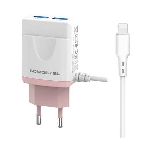 SMS‑A103 stenski polnilec dvojni USB 12W z iPhone kablom – polnilec z dvema izhodoma
