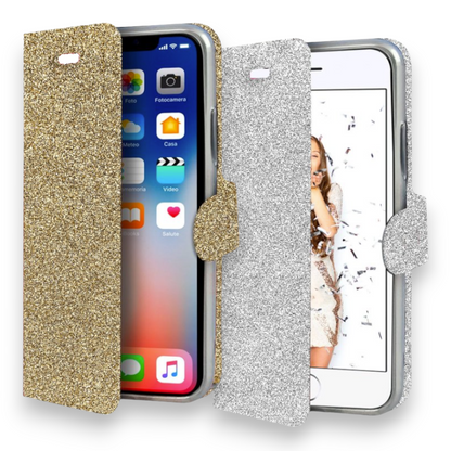 Preklopna torbica "Sparky" za iPhone X/XS – Cellularline – Srebrna / Umetno usnje + TPU silikon