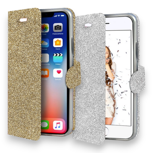 Preklopna torbica "Sparky" za iPhone X/XS – Cellularline – Srebrna / Umetno usnje + TPU silikon