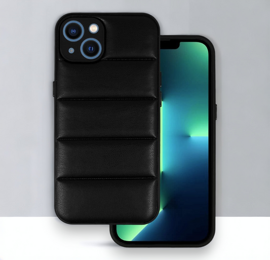 Silikonski ovitek "Striped Leather 3D" za iPhone 14 - črna – Infostyle – Črna / PU usnje + PC