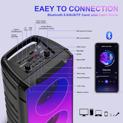 TAMPROAD A67 prijenosni Bluetooth zvučnik 60W (80W Peak) – zabava, TWS, svjetla