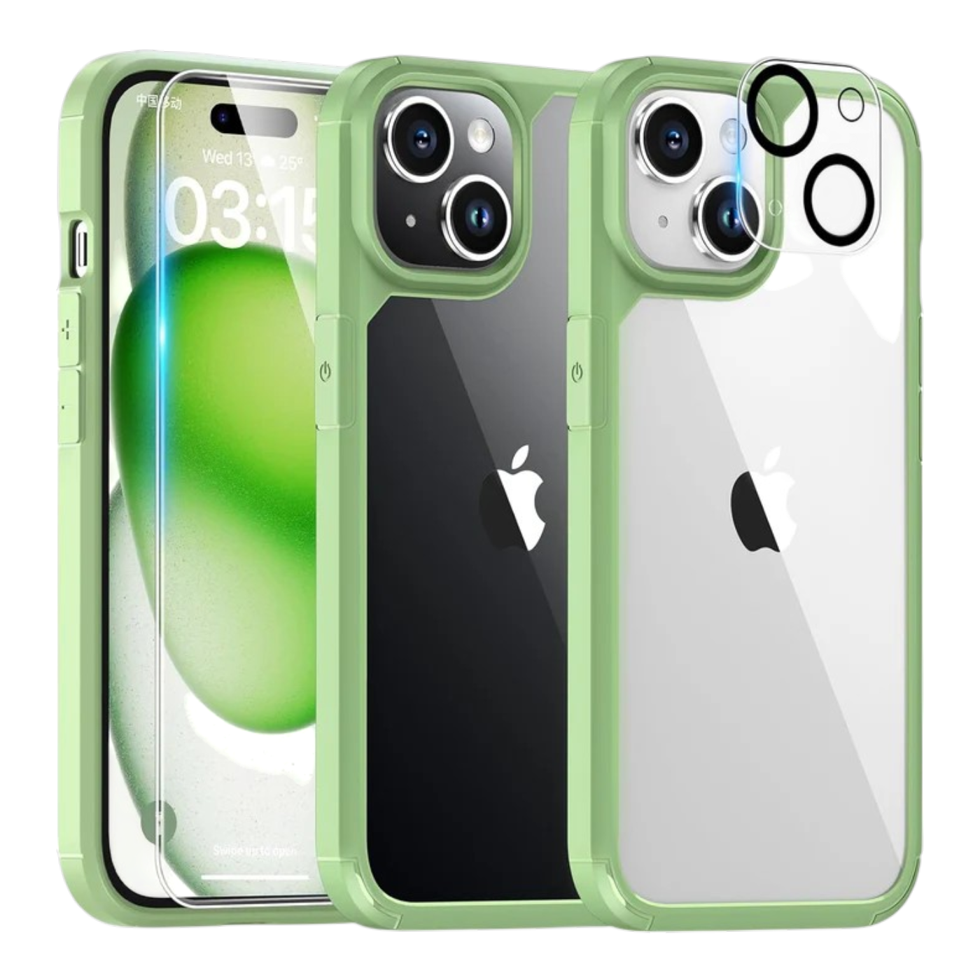 TAURI 5v1 ovitek za iPhone 15 zelena z zaščitnim steklom in zaščito kamere