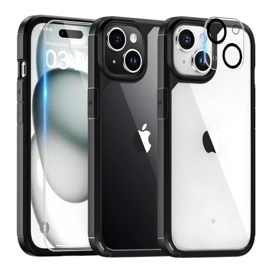 TAURI ovitek z zaščito kamere za iPhone 15 črna zaščitni etui