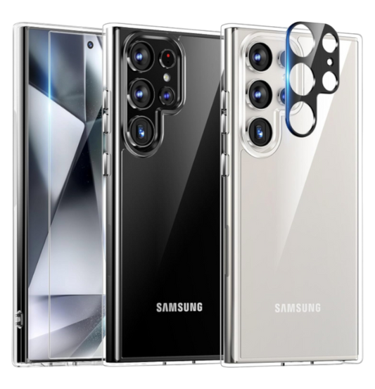 Komplet ovitek "Tauri Classic" + 2x zaščitno steklo + 2x zaščita za kamero za Samsung Galaxy S24 Ultra – PC + TPU siliko
