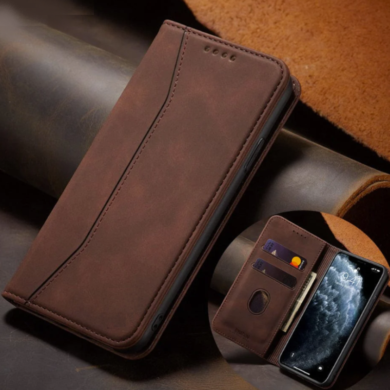 Preklopna torbica ''Leather'' za Samsung Galaxy S21 Fe – Infostyle – Temno rjava / Ekološko usnje + TPU silikon
