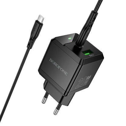 Stenski polnilnik ''Intenso GaN'' USB + Type C - PD 20W s kablom Type C na Type C – Borofone