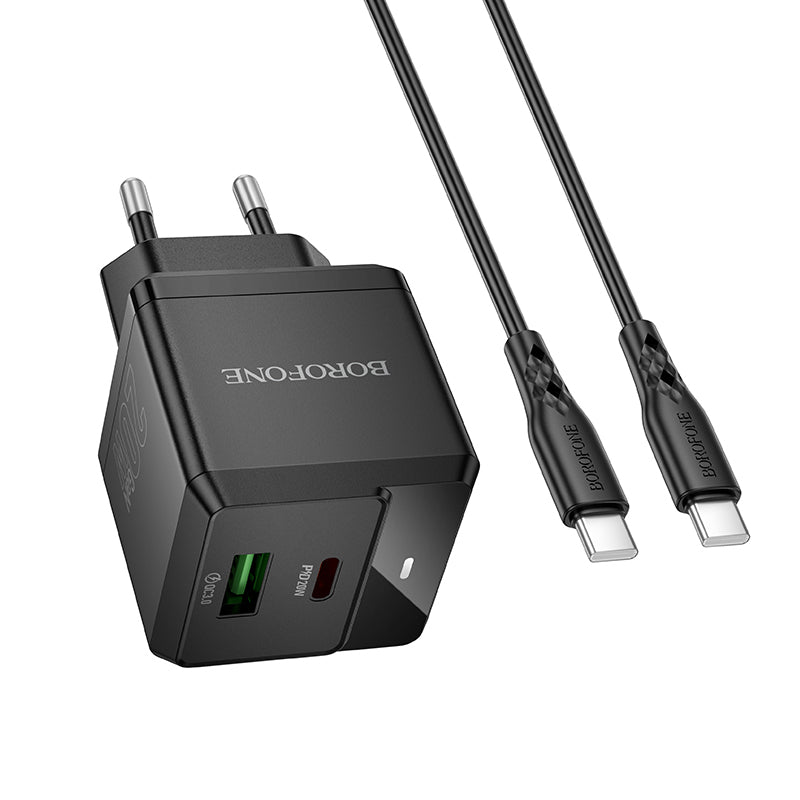 Stenski polnilnik ''Intenso GaN'' USB + Type C - PD 20W s kablom Type C na Type C – Borofone