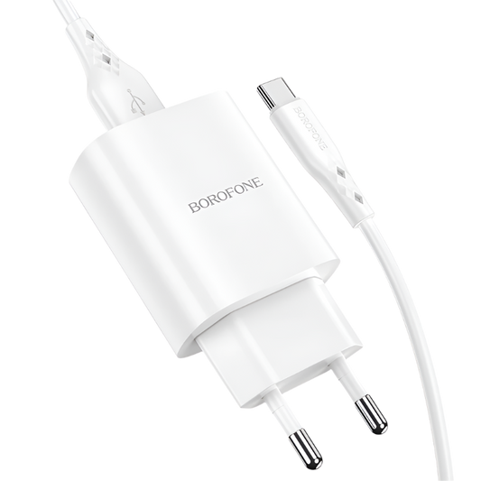 Komplet stenski polnilnik ''Borofone BN1'' z USB-C kablom – Bela