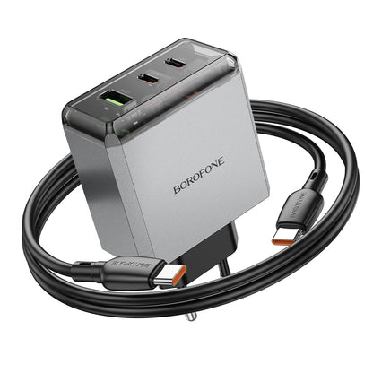 Komplet stenski polnilnik ''BN22 Lena GaN'' - 2xType C + USB - QC 3.0 PD 65W s kablom Type C na Type C – Borofone