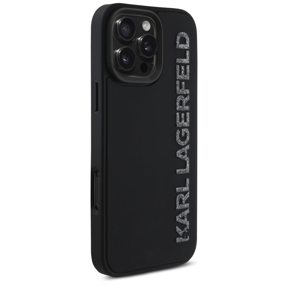 Ovitek Karl Lagerfeld HC 3D Rubber Elongated Glitter za iPhone 16 Pro (KLHCP16LRBKGVCK)