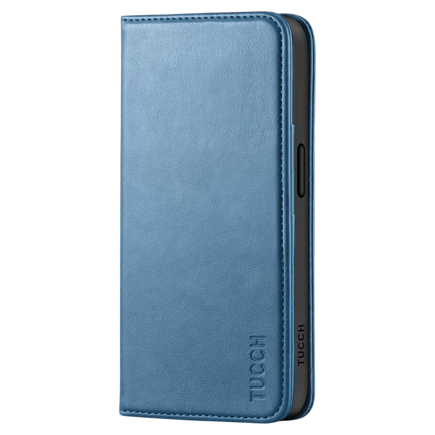 TUCCH usnjena preklopna torbica za iPhone 15 svetlo modra zaščitni etui